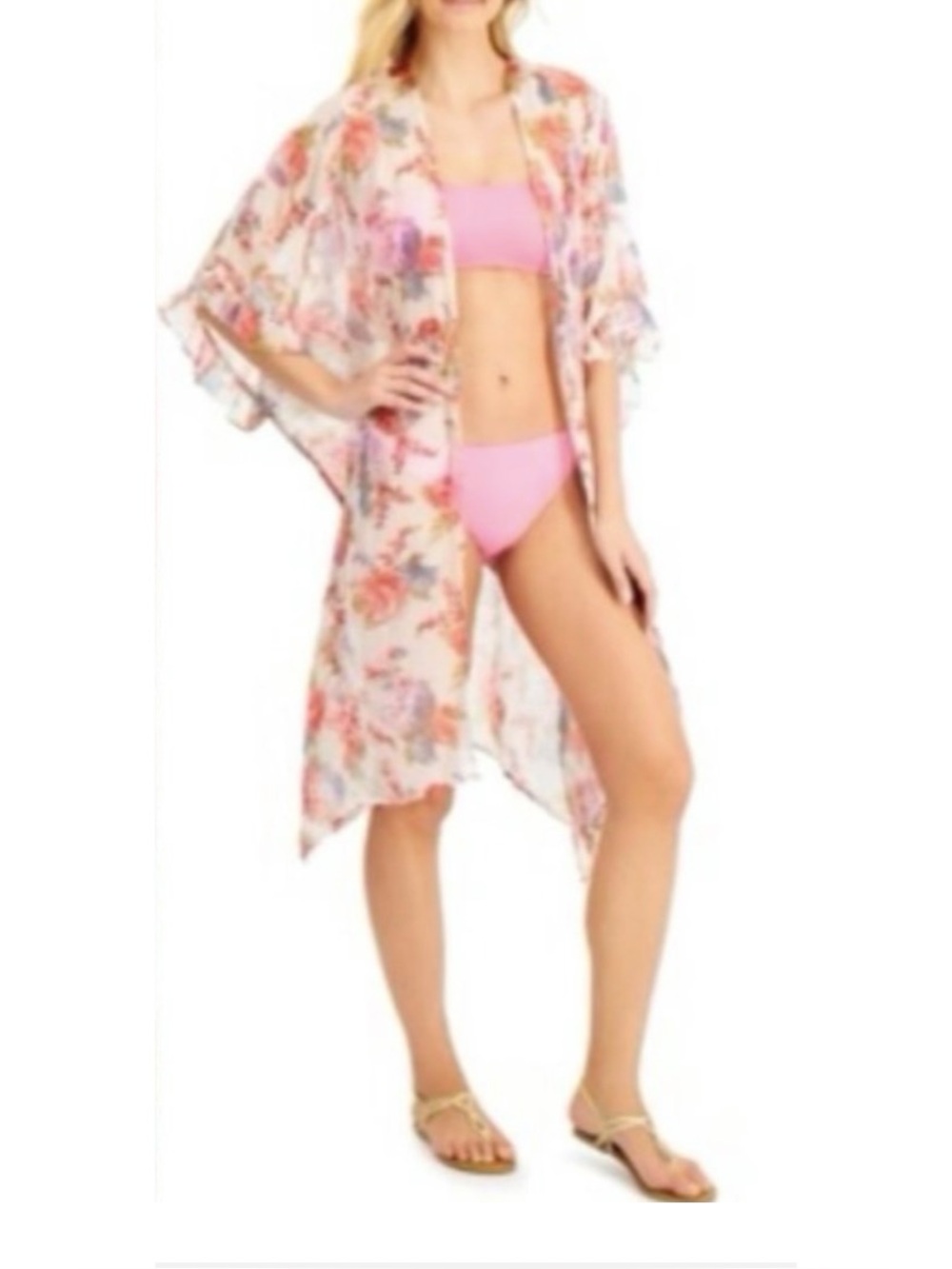 Betsey Johnson Sheer Chiffon Kimono Cover Up In Multi Floral Print OSFM